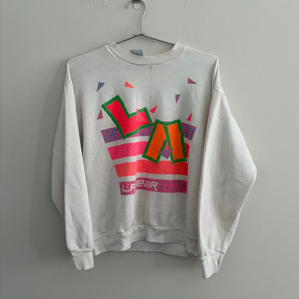 Vintage LA Gear Sweatshirt White Neon Graphic 80s 90s Streetwear